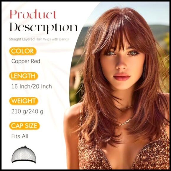 Long Straight Layered Synthetic Wig with Bangs Heat Resistant Party Daily Wear main image 4